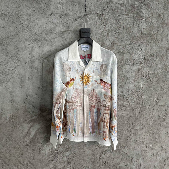 casablanca sculpture print linen long-sleeve shirt